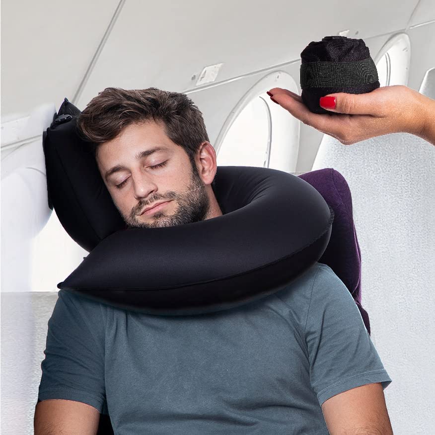 Oreiller ergonomique gonflable pour voyage avec soutien cervical