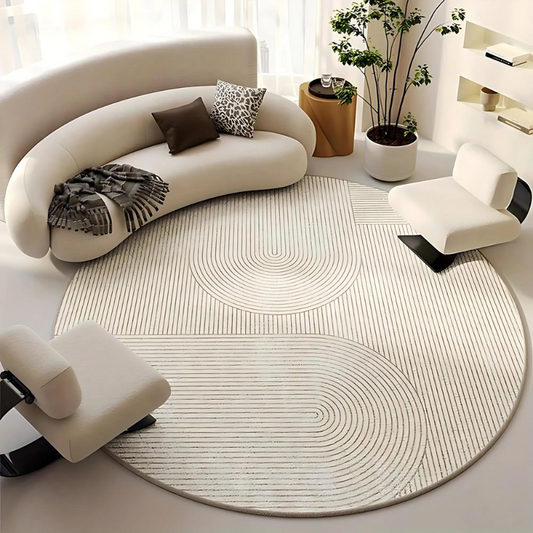 Tapis rond scandinave idéal pour salon moderne avec finition antidérapante