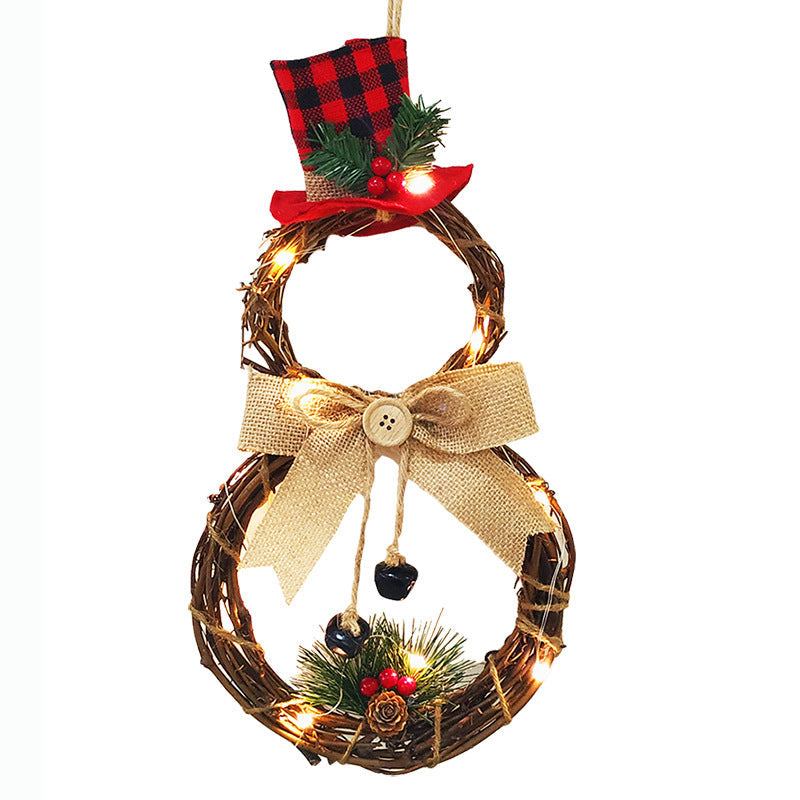 AlpenZauber® Couronne de Noël Rustique avec Bonnet à Motif Carreaux de Bonhomme de Neige