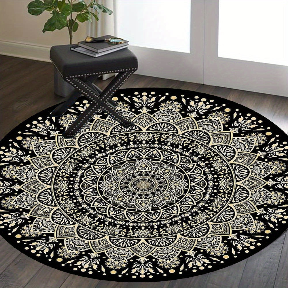 Tapis rond en couleurs neutres dans un salon moderne