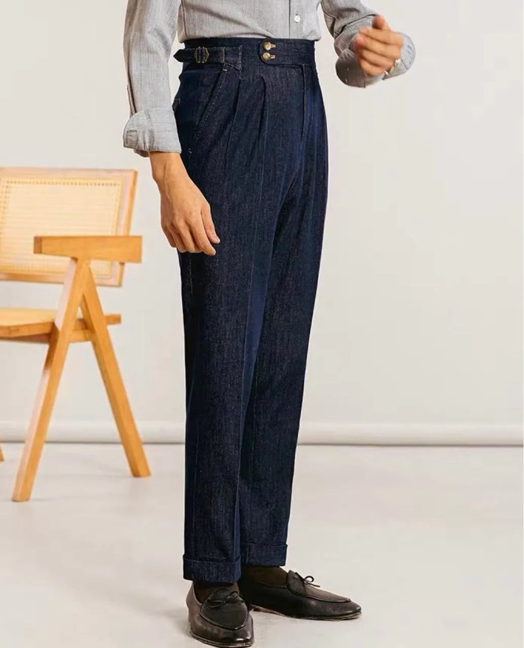 Jeans Uomo in Cotone con Pieghe Doppie
