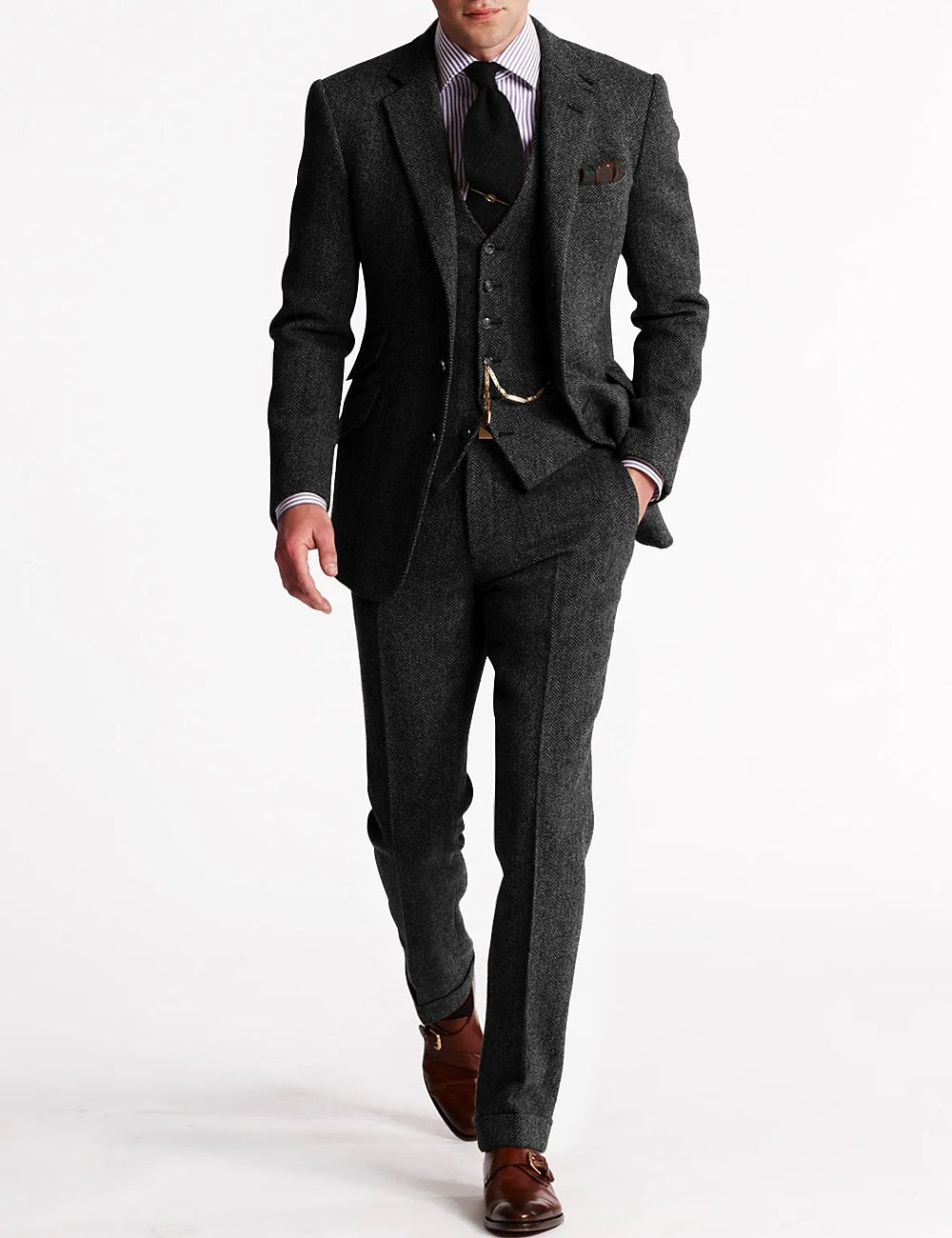 Abito Elegante in Tweed di Lana da Uomo