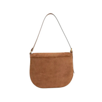 Borsa Hobo Effetto Pelle Scamosciata con Chiusura a Patta Oro