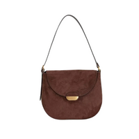 Borsa Hobo Effetto Pelle Scamosciata con Chiusura a Patta Oro