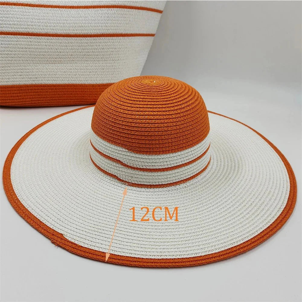 Set coordinato di borsa e cappelli di paglia