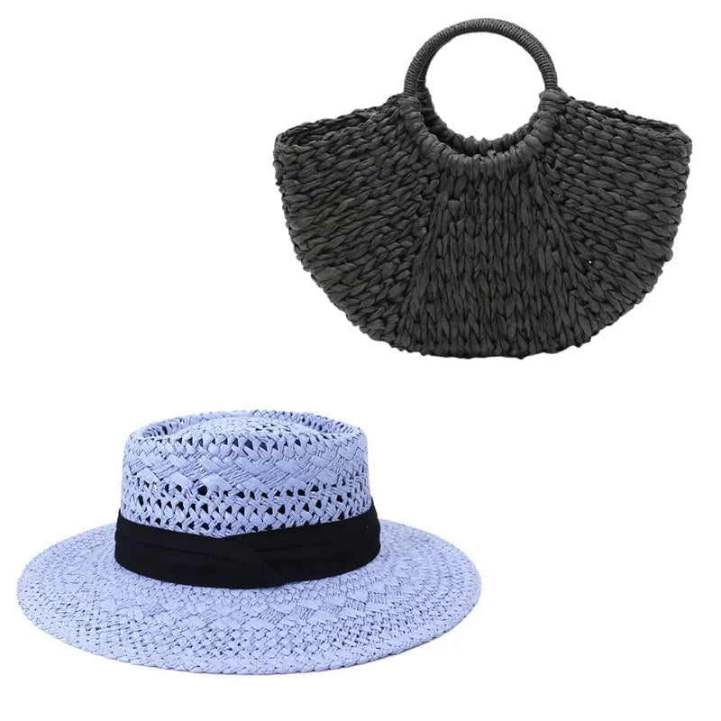 Set di Cappello e Borsa in Paglia