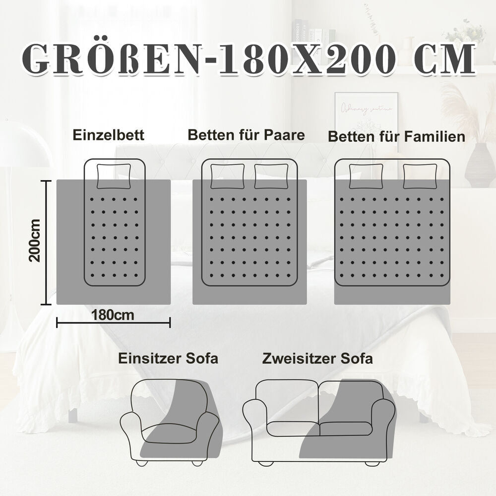 Couverture Chauffante Électrique Lavable avec 10 Niveaux de Chauffage