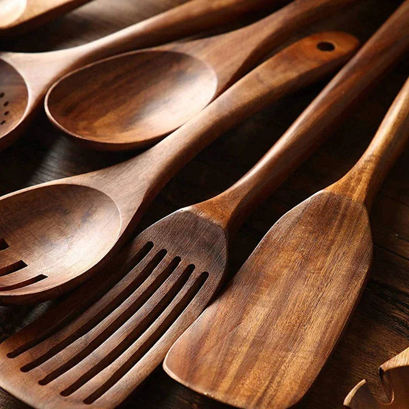 KochMaster® Ensemble d'ustensiles de cuisine de luxe 7 pièces en bois de teck