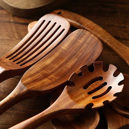 KochMaster® Ensemble d'ustensiles de cuisine de luxe 7 pièces en bois de teck