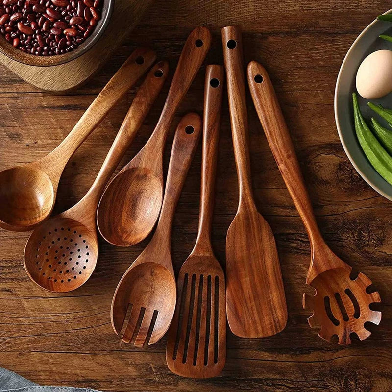 KochMaster® Ensemble d'ustensiles de cuisine de luxe 7 pièces en bois de teck