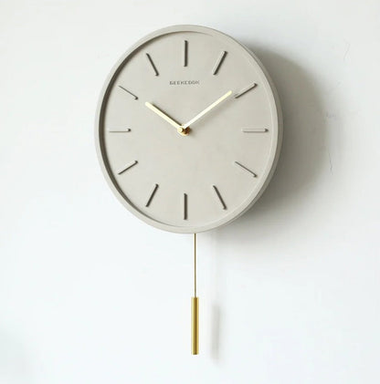 Horloge Murale Scandinave en Ciment avec Pendule en Métal