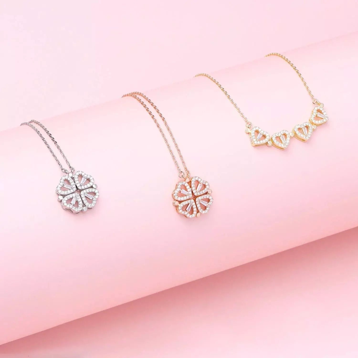 Collana 2 in 1 cuore e quadrifoglio per donna | Porta fortuna e pendente scintillante